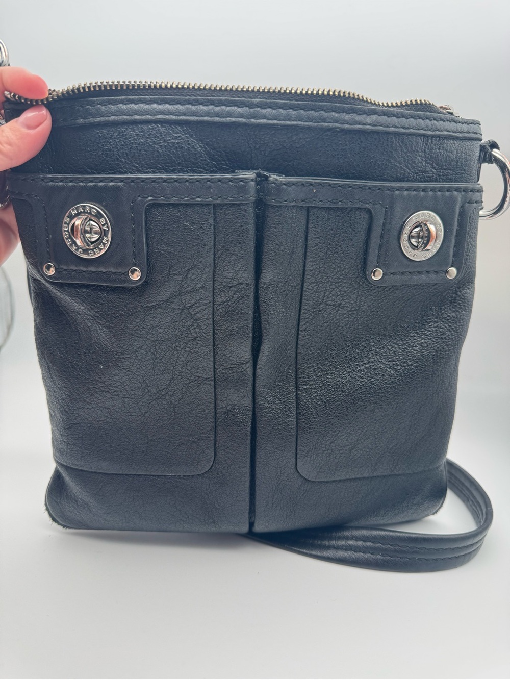 Marc by Marc Jacobs Black Leather Crossbody with Front Pocket Detail